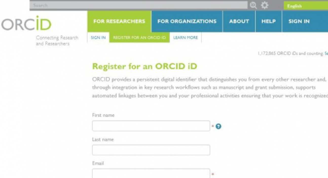Screen image showing ORCID website