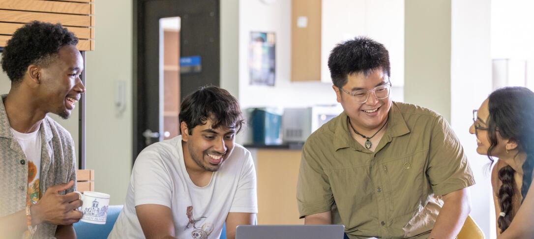 Imperial Bioengineering Wellbeing workshop poster featuring four students smiling and working together around a laptop