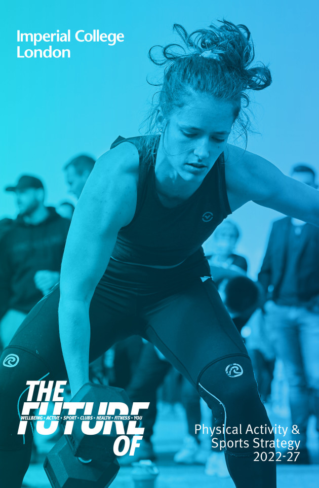 The front cover of the strategy, showing a woman lifting weights