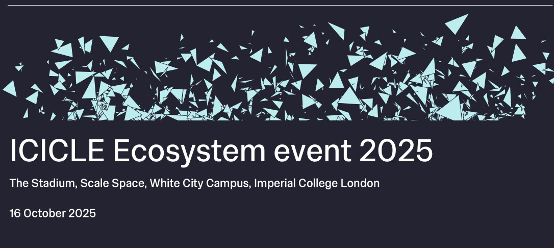 Imperial, Intel and Lenovo logos above turquoise triangles looking like shattered glass with the information on the ICICLE Ecosystem event