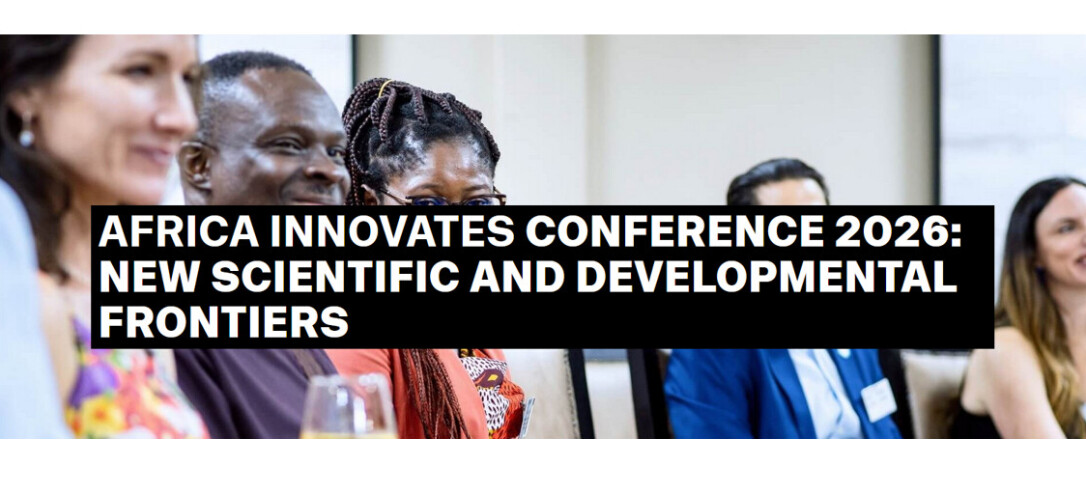 Five people smiling and looking in same direction. Name of conference in text.