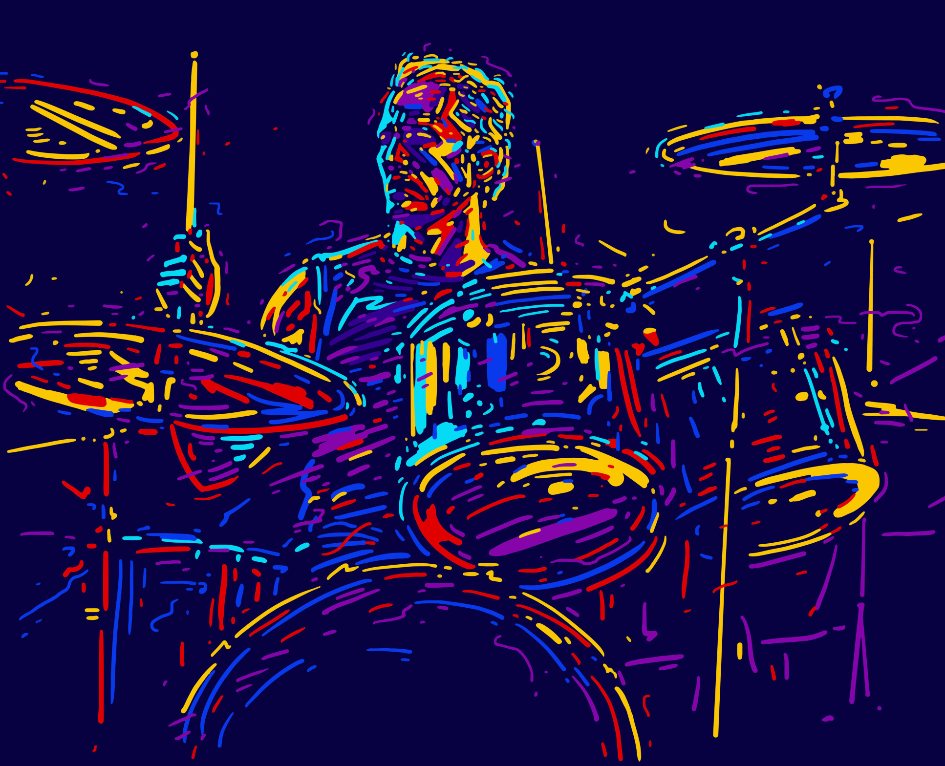 Colourful illustration of man playing drums