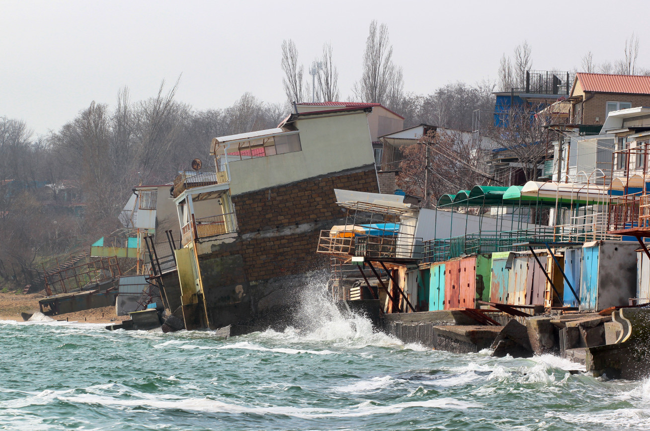 Houses slumping into the sea