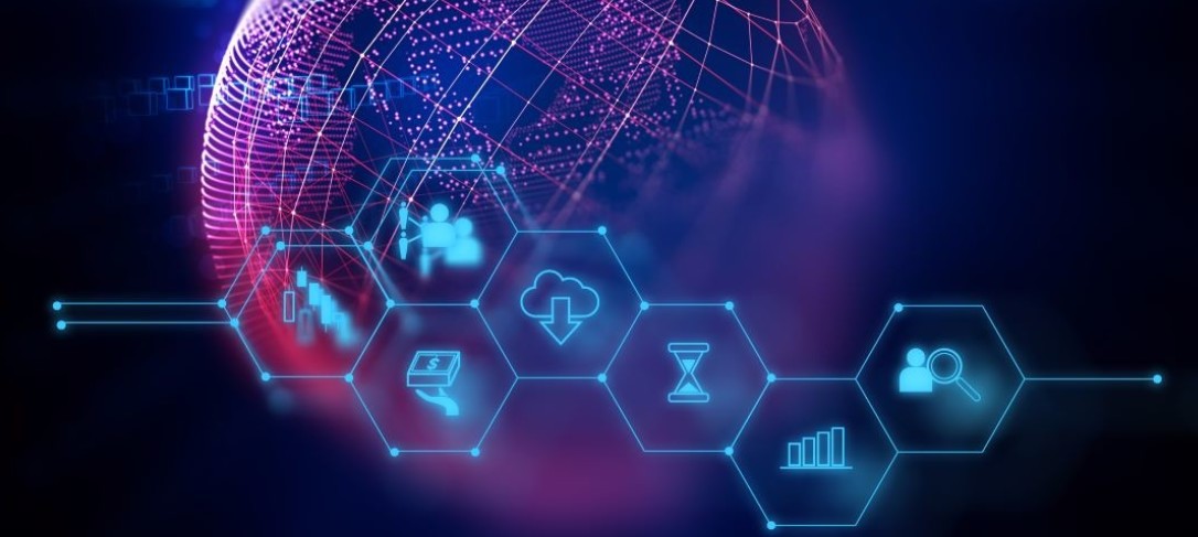 fintech icon on abstract financial technology background