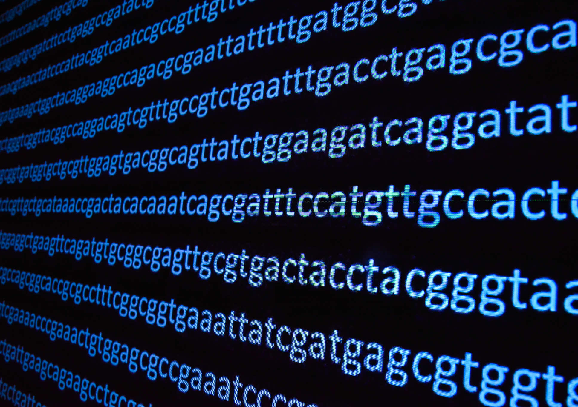 Image illustrating the genetic code - streaming a's, g's, c's, and t's