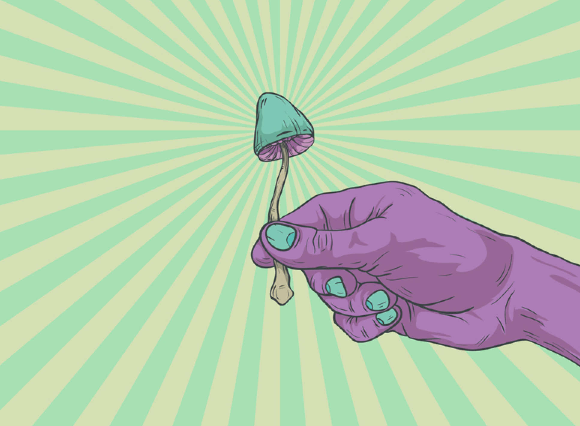 Conceptual image of hand holding a magic mushroom