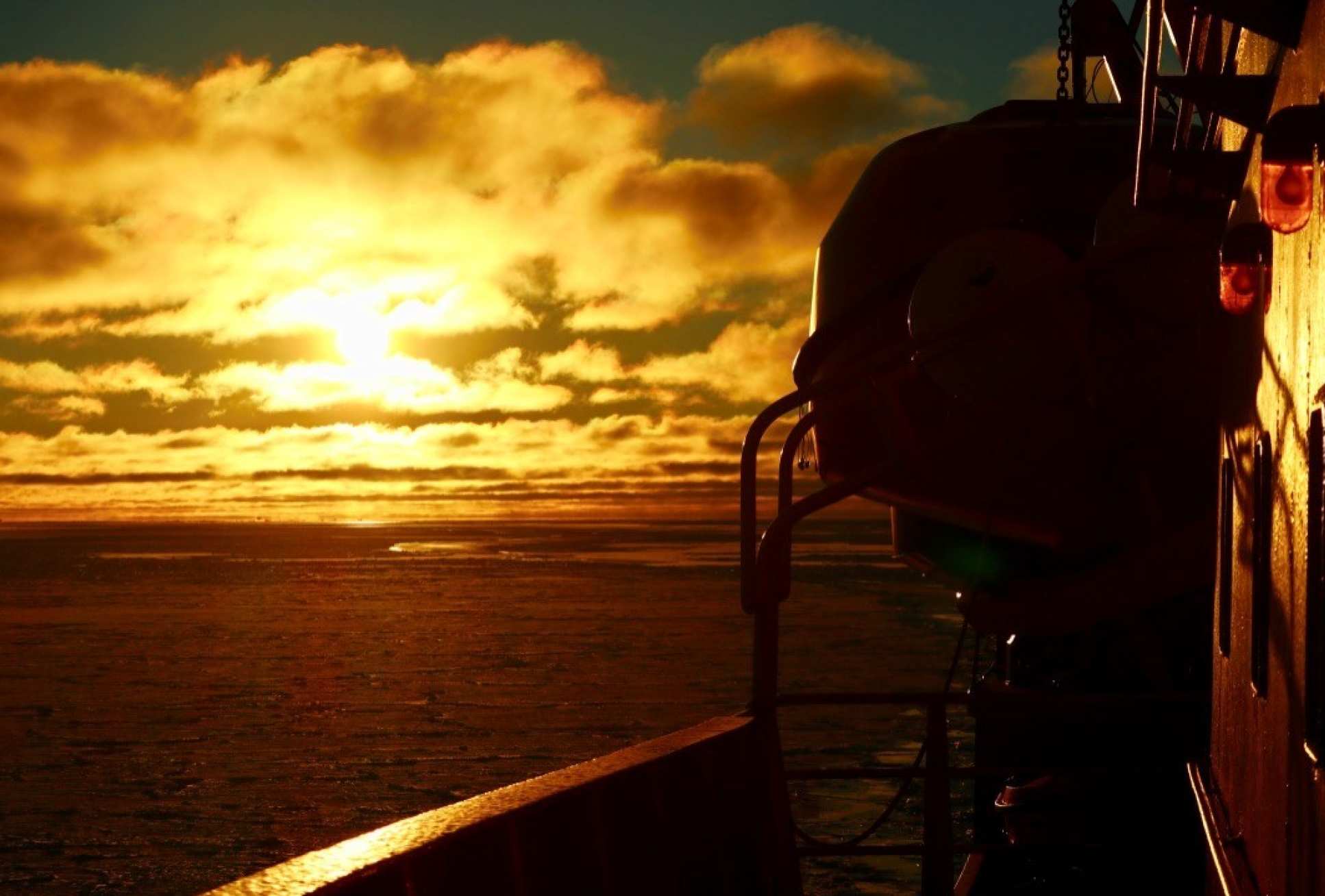 Edge of the boat in sunrise