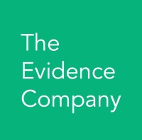 Logo of The Evidence Company is the name spelled in white font on a green tile