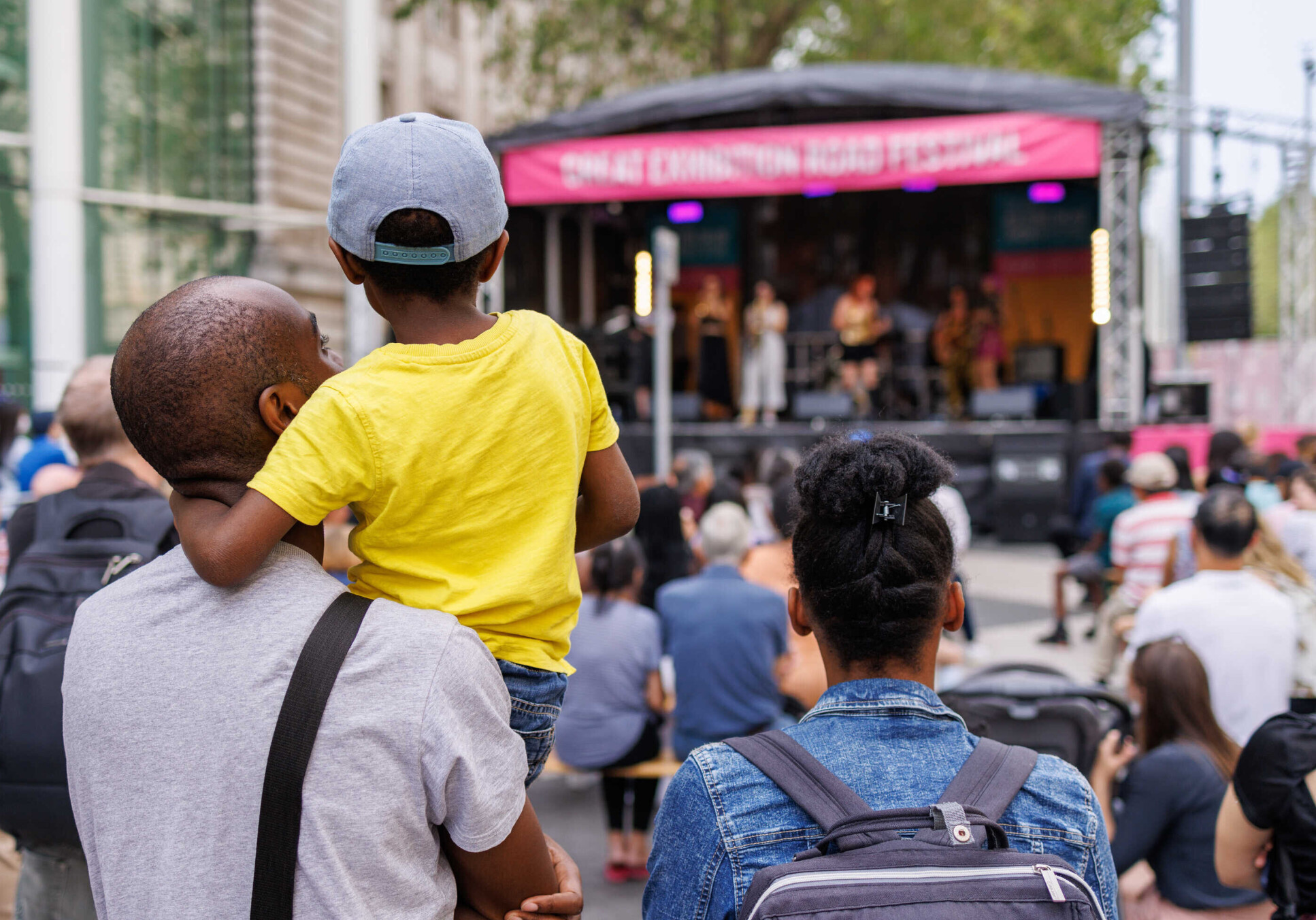 Family watching live music at Great Exhibition Road festival