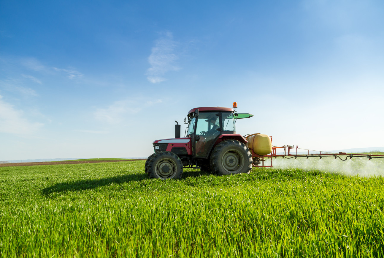 A tractor in a field