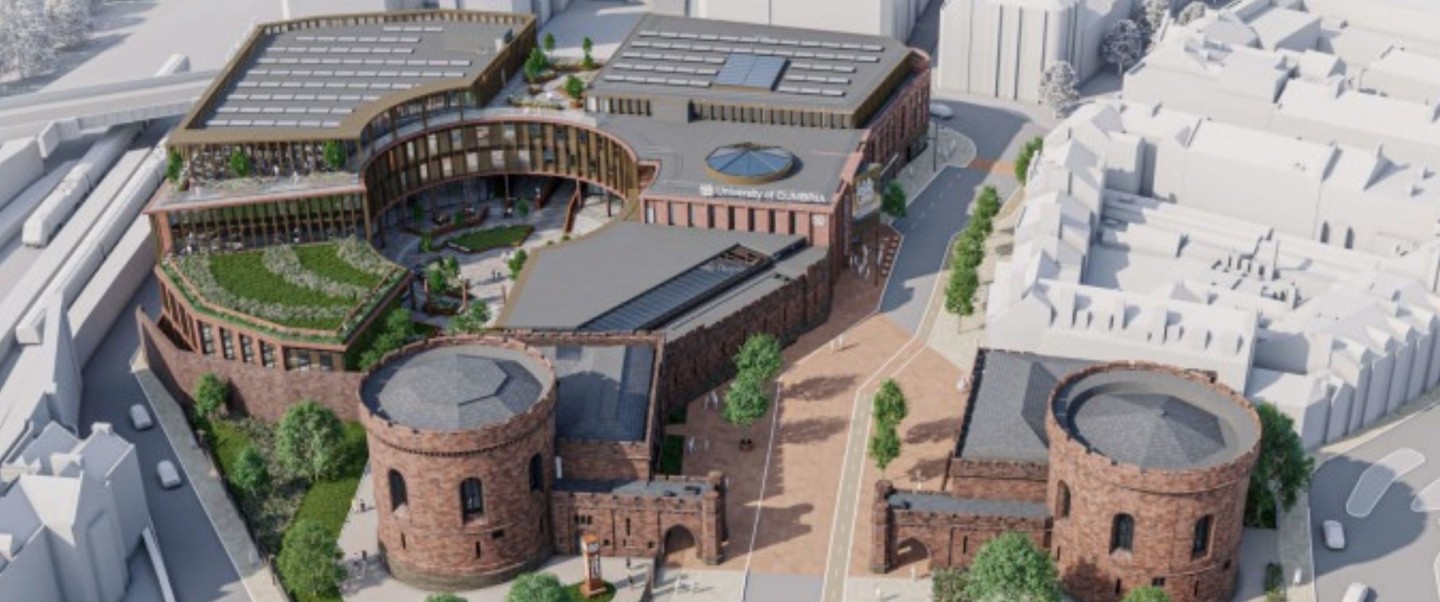 Illustration of medical school - buildings with roads and trees