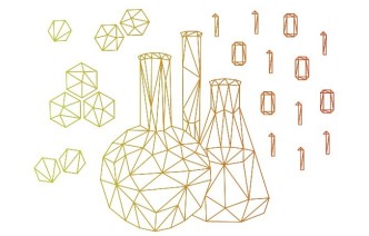 Geometric design of scientific bottles and binary numbers 1 and 0