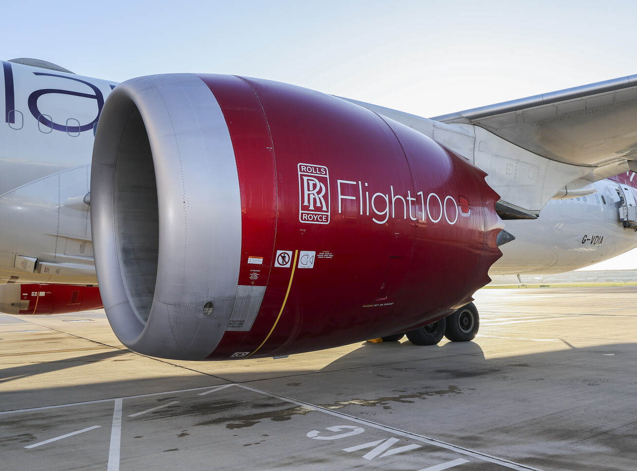 The Virgin Atlantic Flight 100 parked at Heathrow