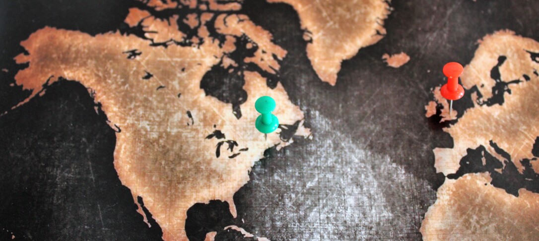Map with London and DC pinned