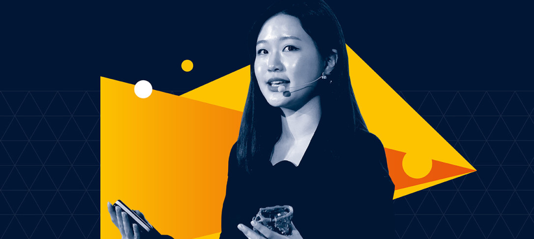 Woman speaking wearing a headset