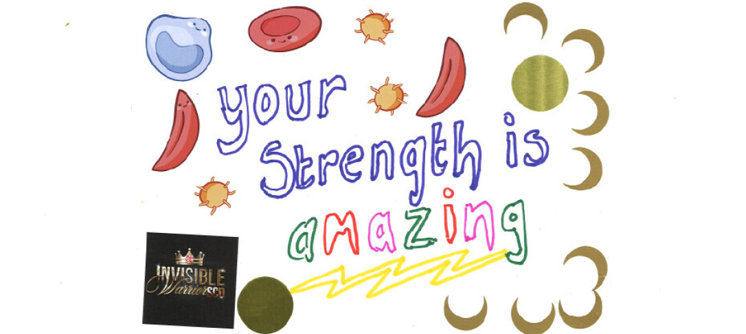 A photo of a letter covered in stickers and drawings that says 'Your strength is amazing'