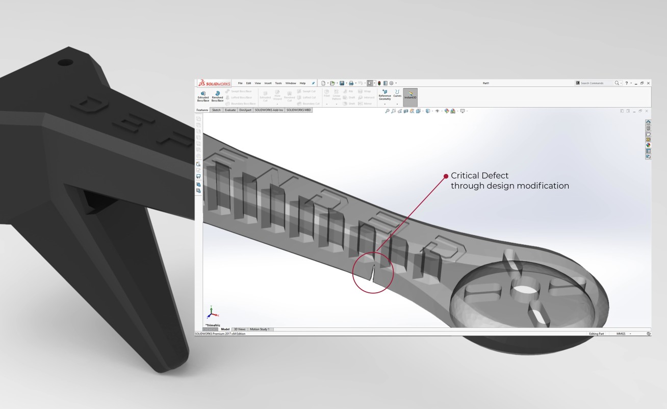 Example of critical defect inserted maliciously into a design. Photo credit: DEFEND3D