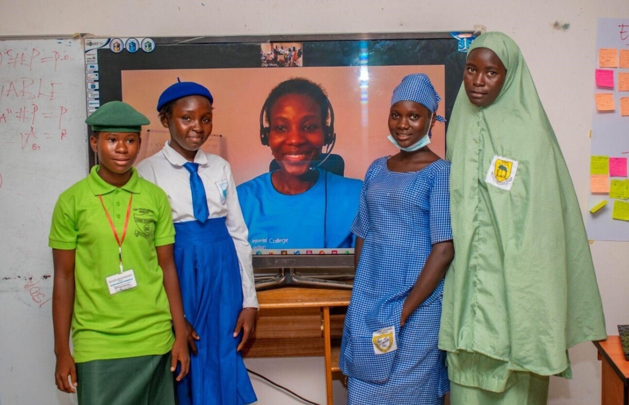 Zainab Titus (on screen) with students