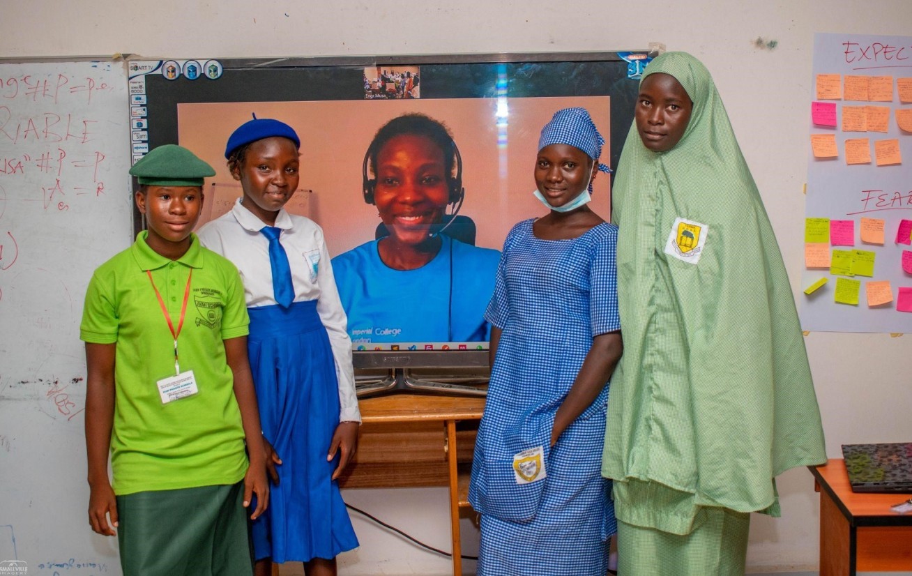 Zainab Titus (on screen) with students