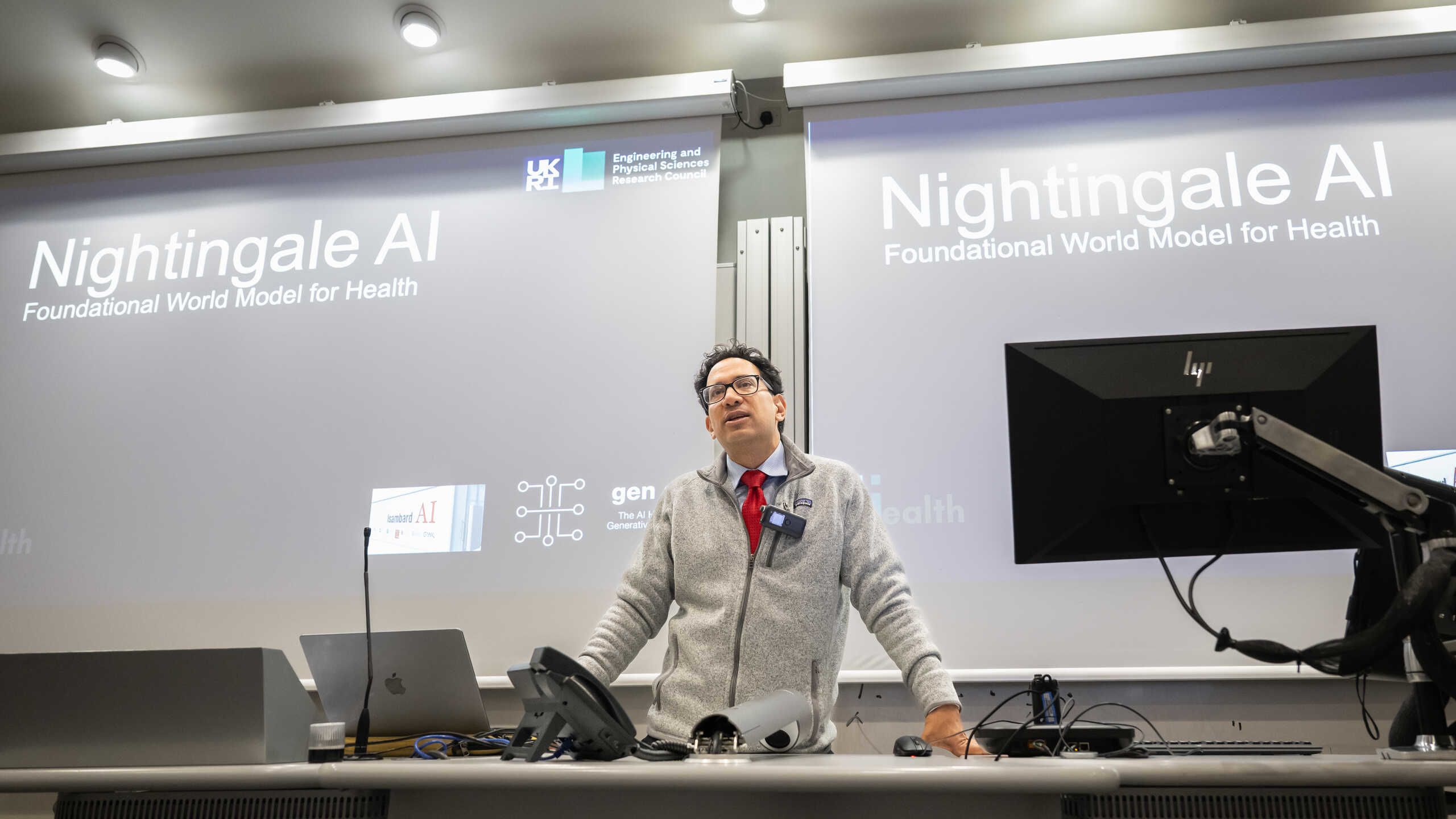 Professor Aldo Faisal presents Nightingale AI at Imperial's AI4Health Industry Day in 2025.