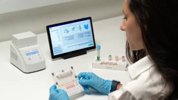 A ProtonDx diagnostic test panel in use. 