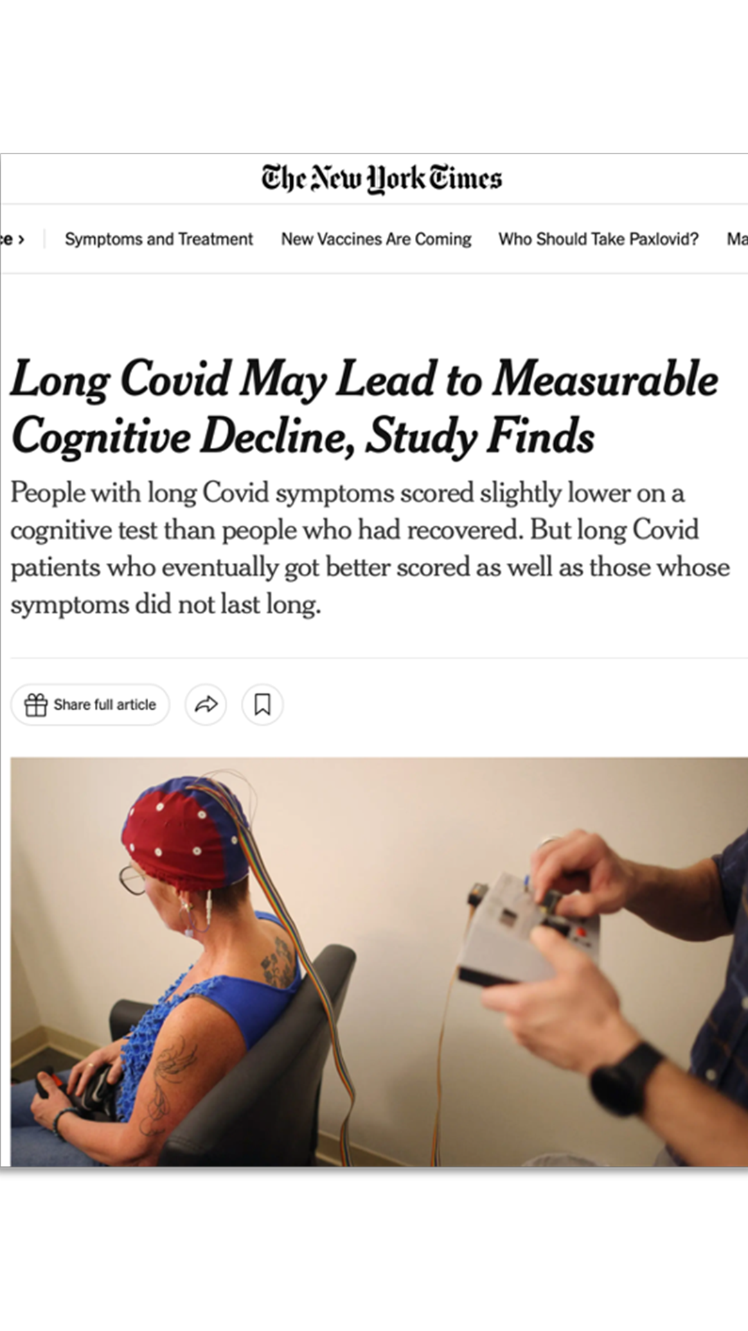 A newspaper clipping of an article about Long COVID