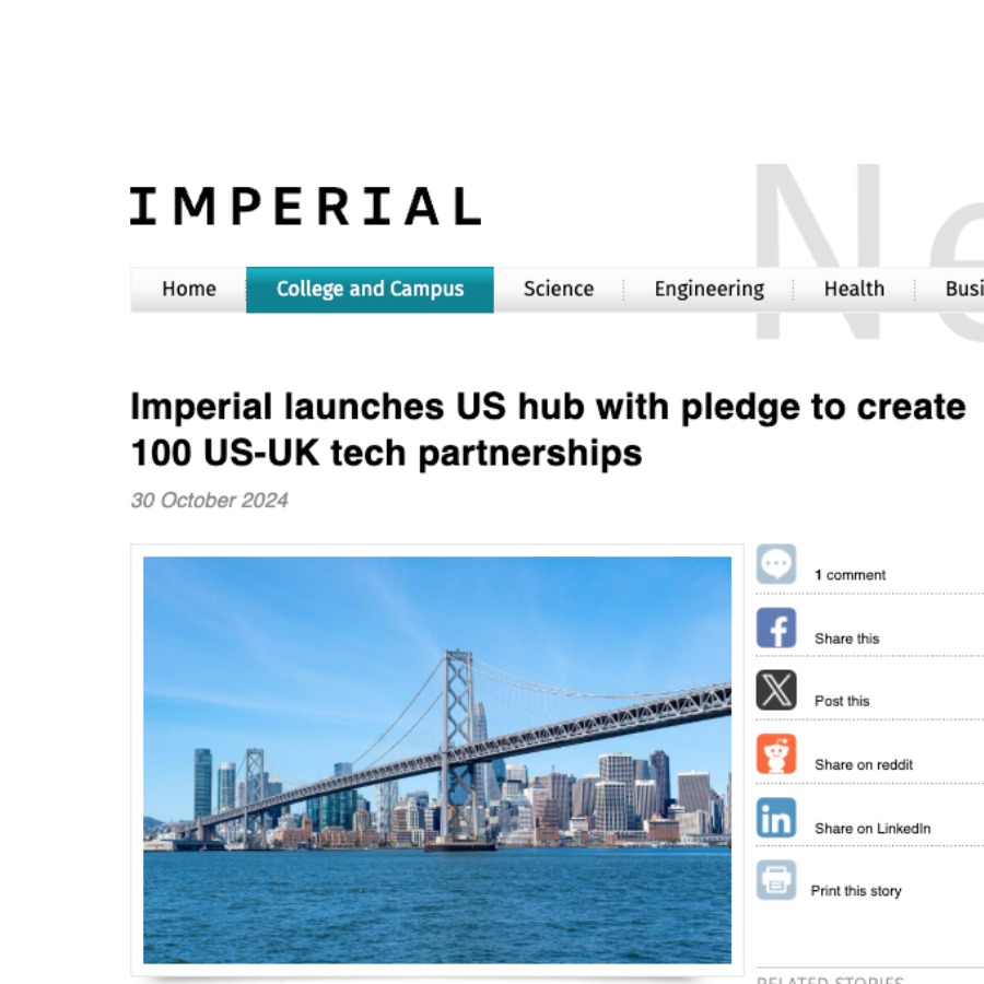 Snapshot of a news article about the launch of the Imperial USA hub