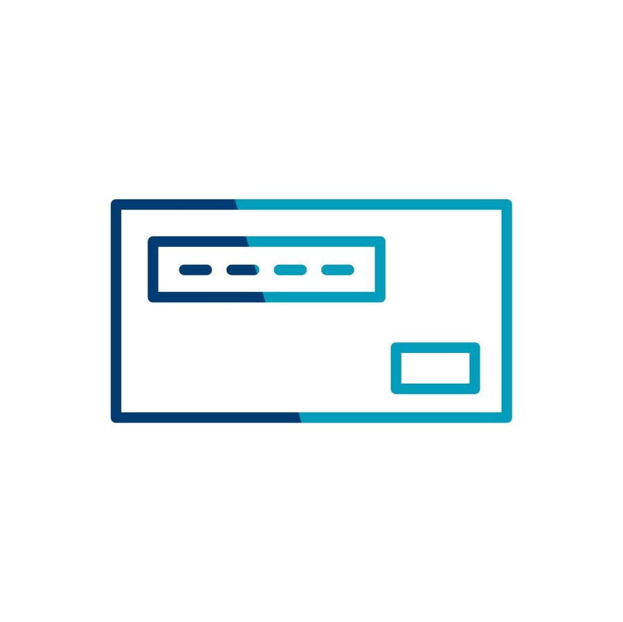 a blue and white rectangular envelope