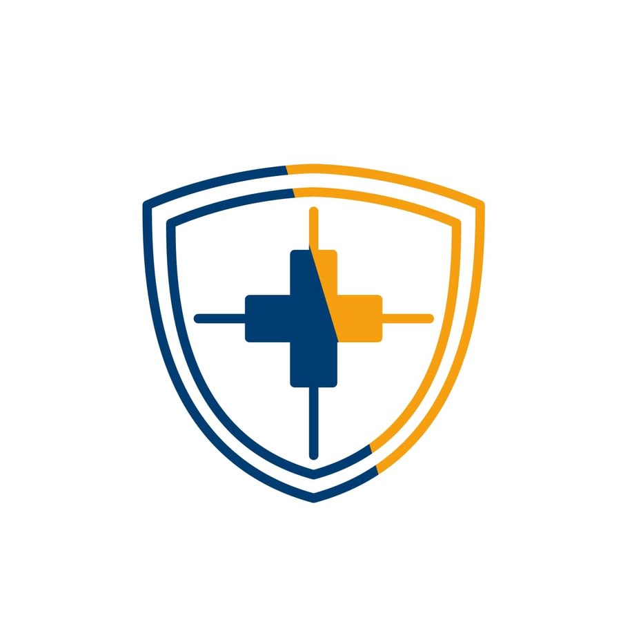 a blue and yellow shield with cross