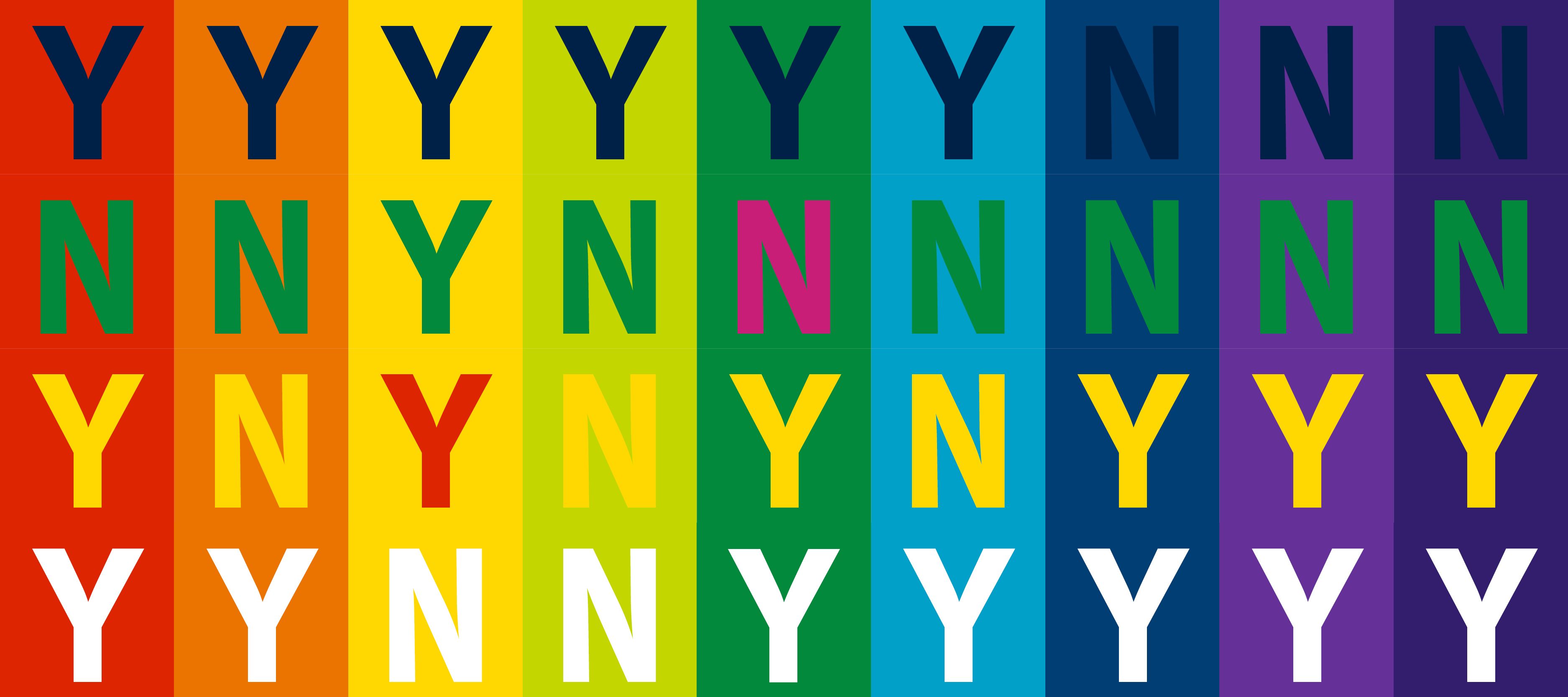 A chart demonstrating combinations of colours that are accessible or inaccessible. 