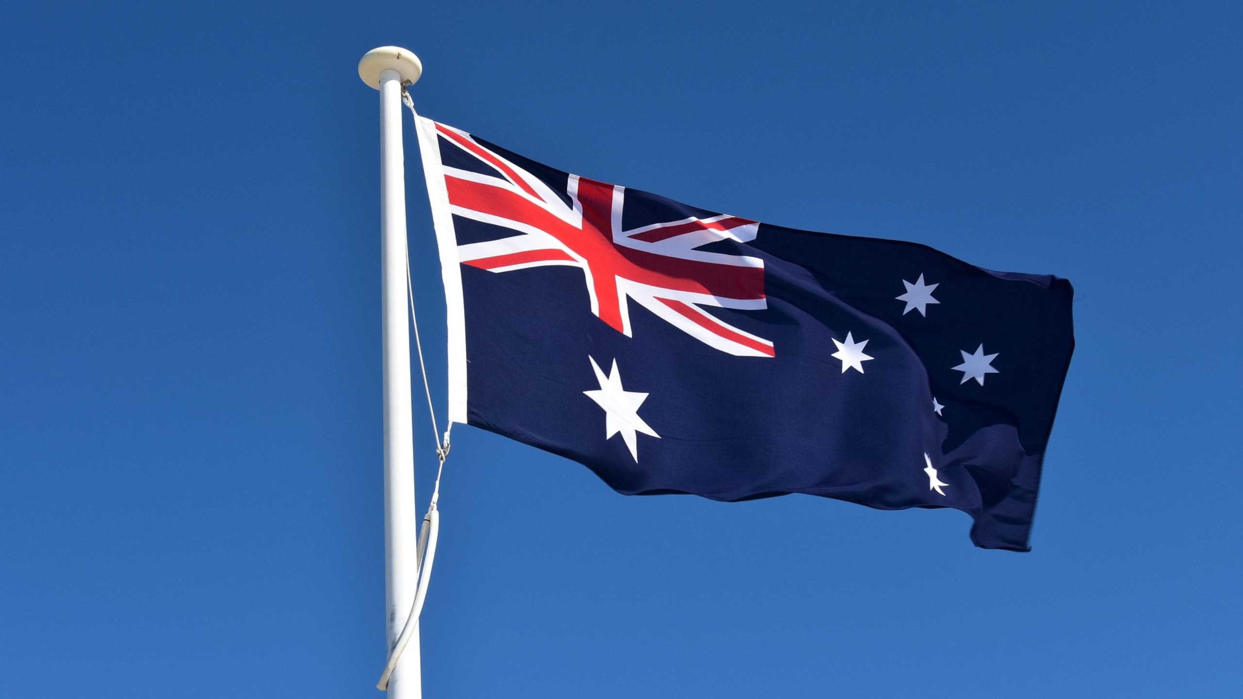 The Australian flag blowing in the wind