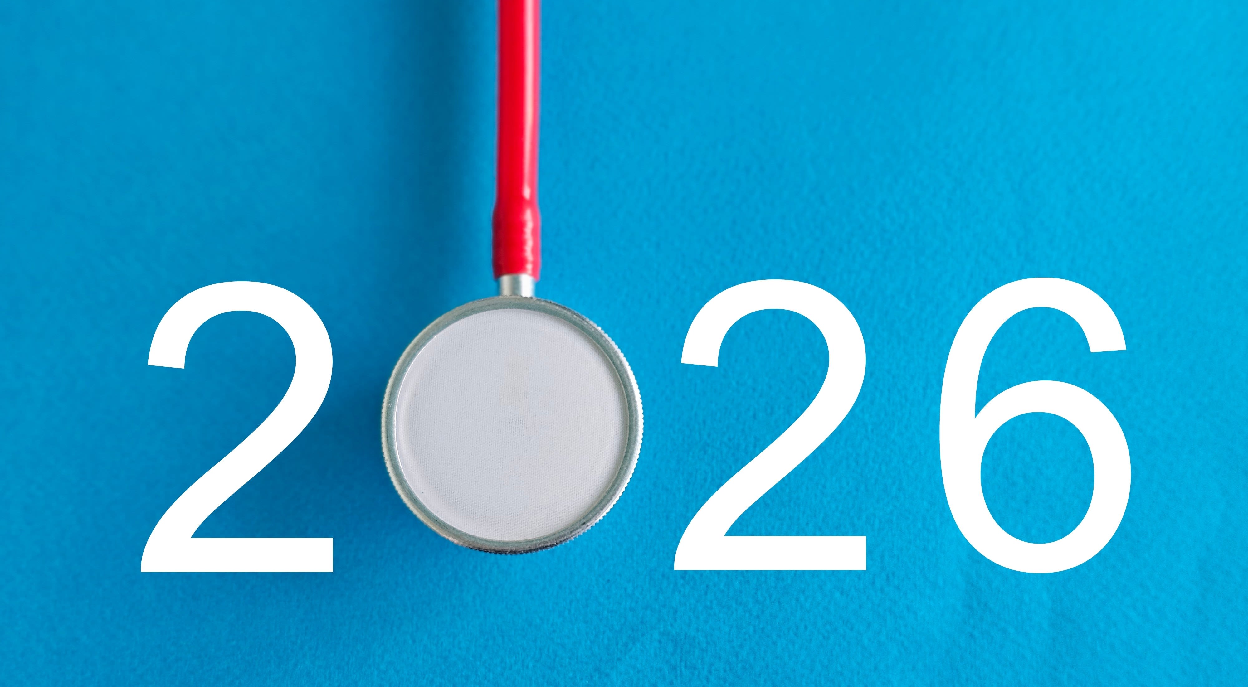 2026 with stethoscope for the zero on blue background