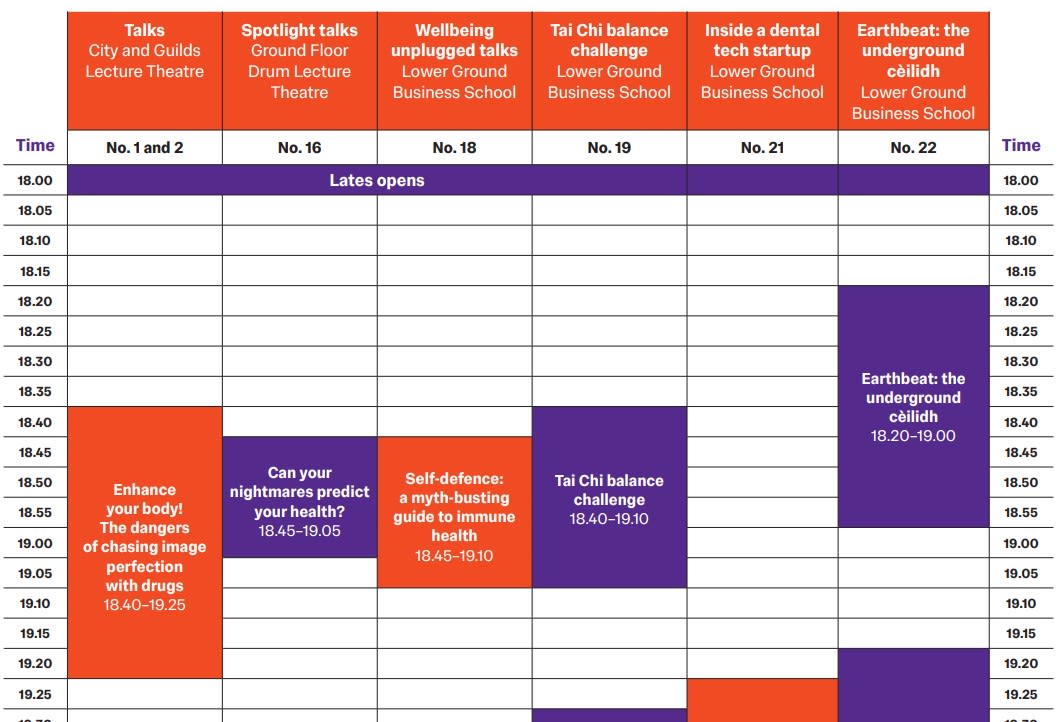 Imperial Lates: About Time timed events schedule