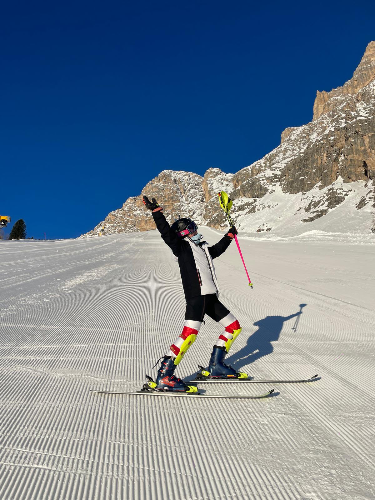 Eloise on the slopes in her skis