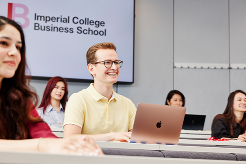 Students laughing in lecture theatre