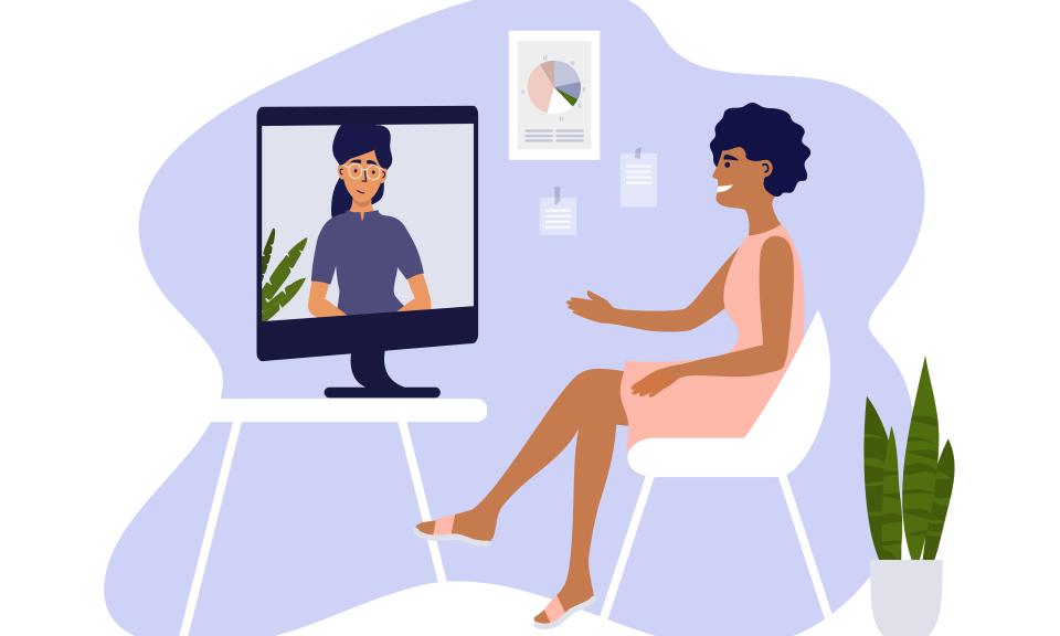 Illustration of two women talking an online call