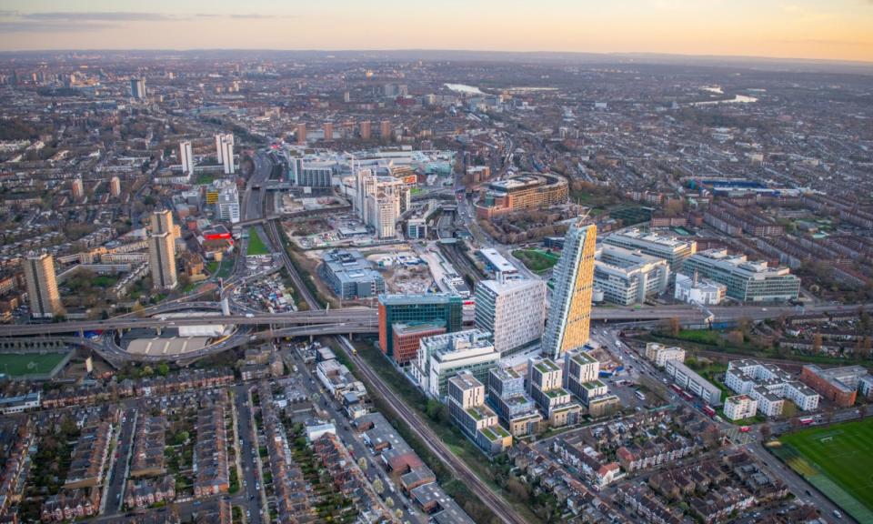 An aerial view of the White City Innovation District 