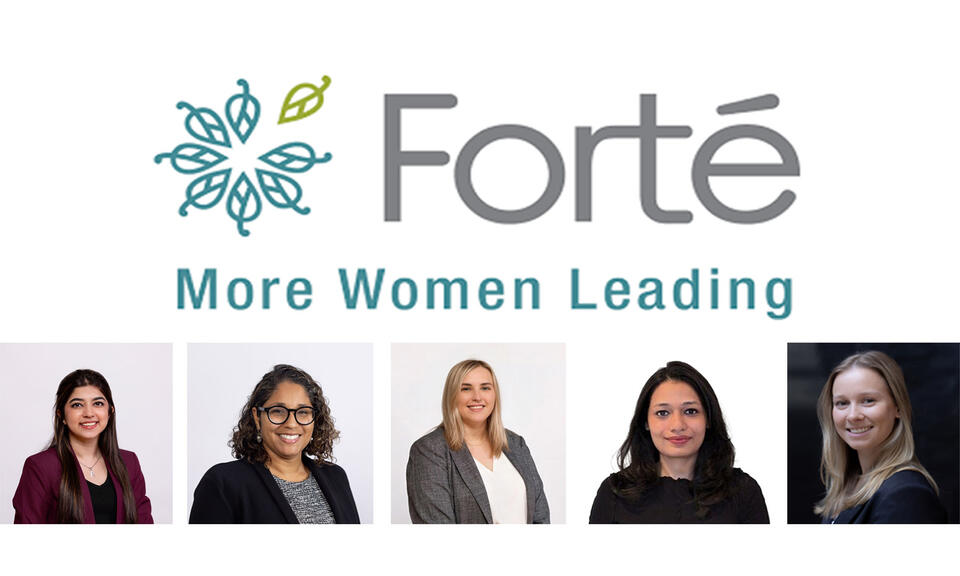 Forte Fellows more women leading logo with headshots of five professional women appearing below