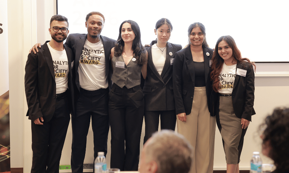 Analytics for Society 2026 Student Organising Committee – Chirayu Garg, Riddhima Tanwar and Jean-Marc Yao, MSc Business Analytics 