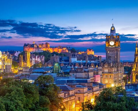 The city of Edinburgh, UK in the evening