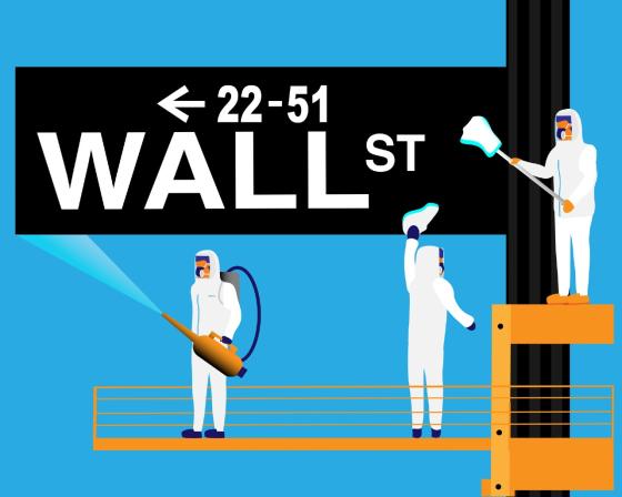 Wall Street sign being cleaned 