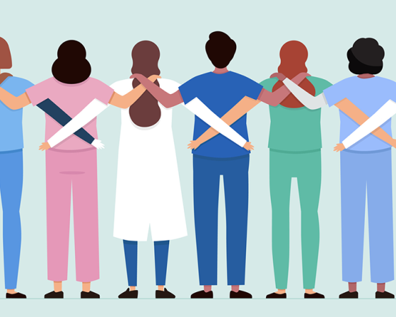 Illustration of healthcare professionals with arms around each other