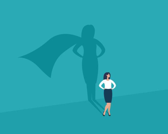 Illustration of businesswoman with a shadow superhero