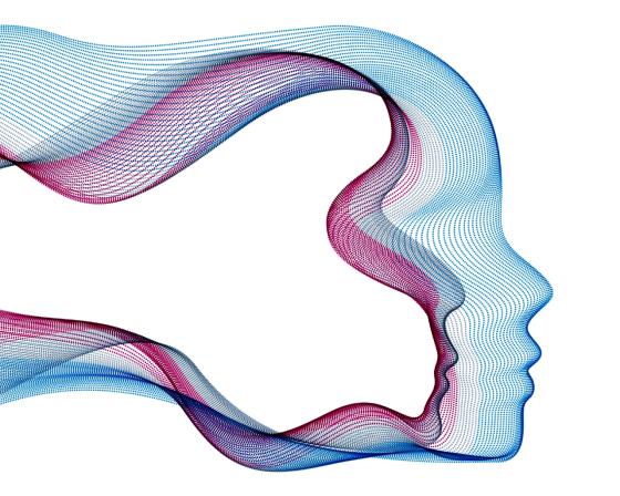 Human head vector illustration made of dotted particle flow array