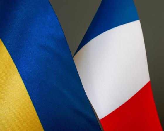 Flags of Ukraine and France. Political Relations.