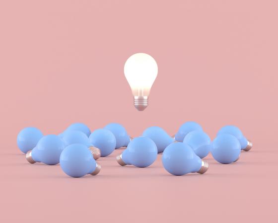 Lightbulb floating around the blue bulbs on pink background