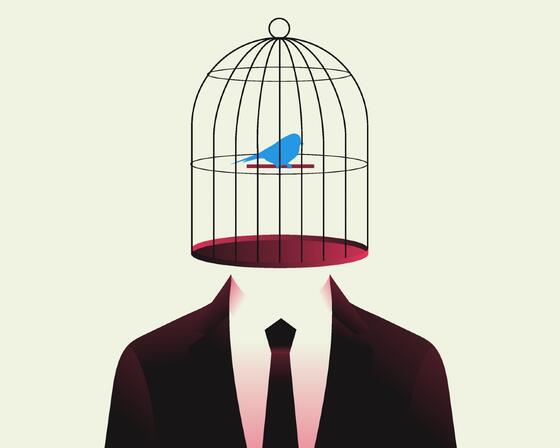 Man with a birdcage instead of head illustration