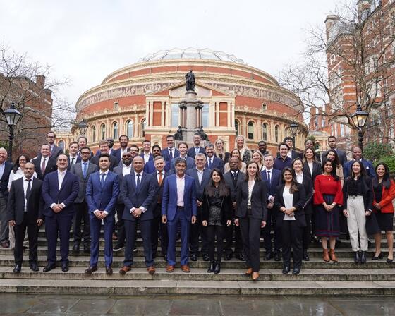 A group picture of the Executive MBA class of 2024 outside the Royal Albert Hall