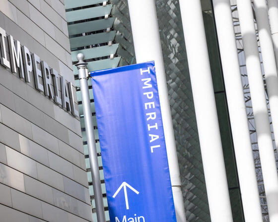 A picture of the Imperial main entrance and a banner