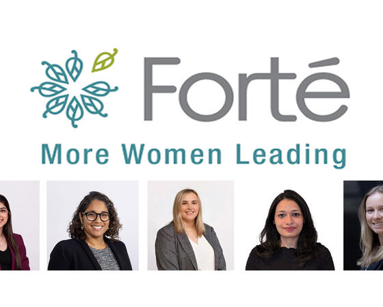 Forte Fellows more women leading logo with headshots of five professional women appearing below